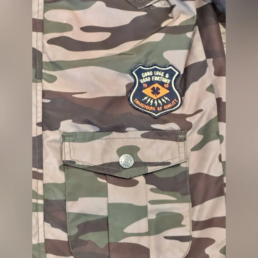 Lucky Brand Boys 6 Camouflage Utility Jacket with Vibrant Orange Interior